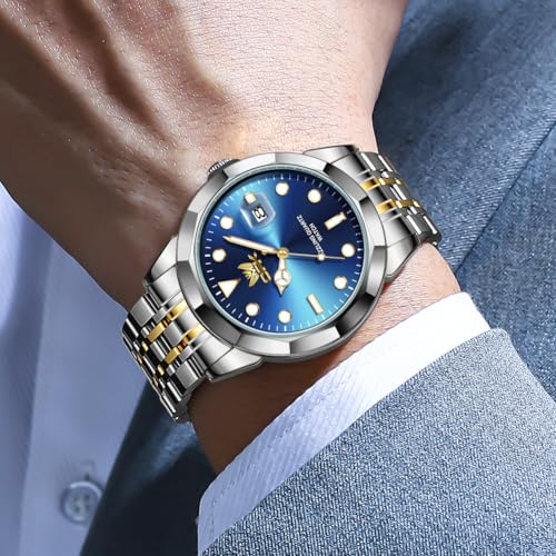 OPK Watch for Men Gold Blue Simple Fashion Stainless Steel Analog Mens Wrist Watch Large Dial Waterproof Date Casual Watch for Man - Image 3