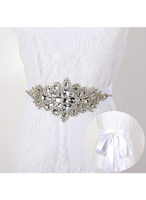 DUOBAO DUOBAO Crystal Rhinestone Applique Silver Wedding Sash Bridal Belts Pearl Appliques Handmade Rhinestones Belt for Prom Bridesmaid Dress235cm x 85cm 