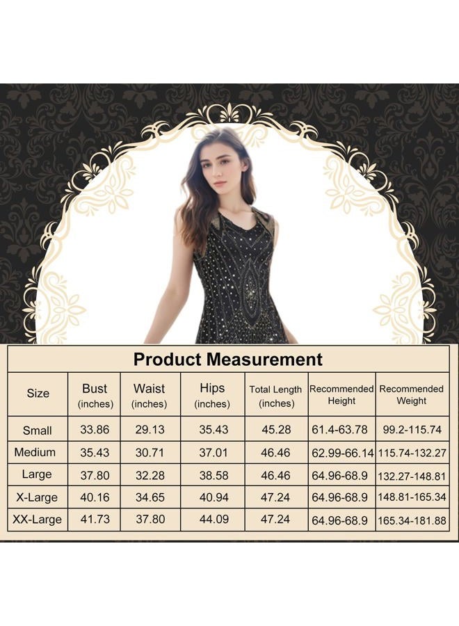 PLULON 1920s Sequin Beaded Fringed Flapper Dress with 20s Accessories Set, Black and Gold, M - Image 2