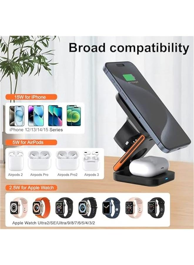 Generic - Wireless Charging Station for iPhone 15 Pro Max, Apple Watch 9, AirPods 3 - Black - Image 1