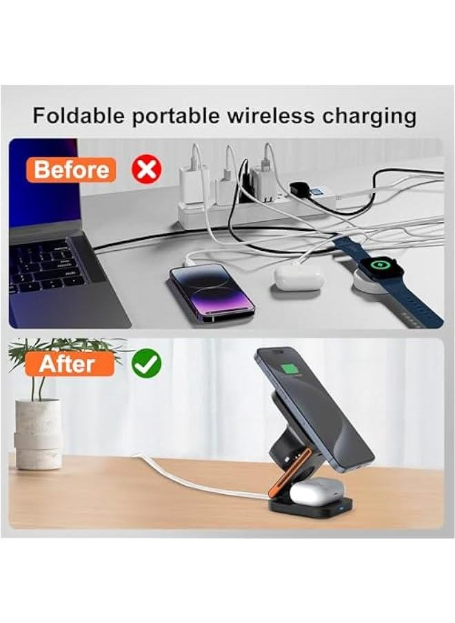 Generic - Wireless Charging Station for iPhone 15 Pro Max, Apple Watch 9, AirPods 3 - Black - Image 1