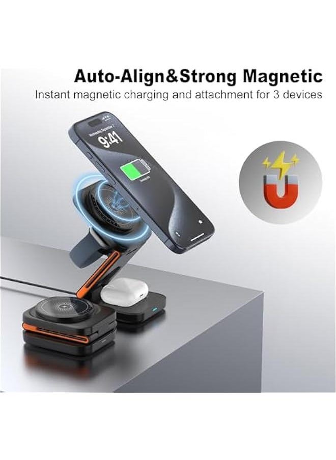 Generic - Wireless Charging Station for iPhone 15 Pro Max, Apple Watch 9, AirPods 3 - Black - Image 1