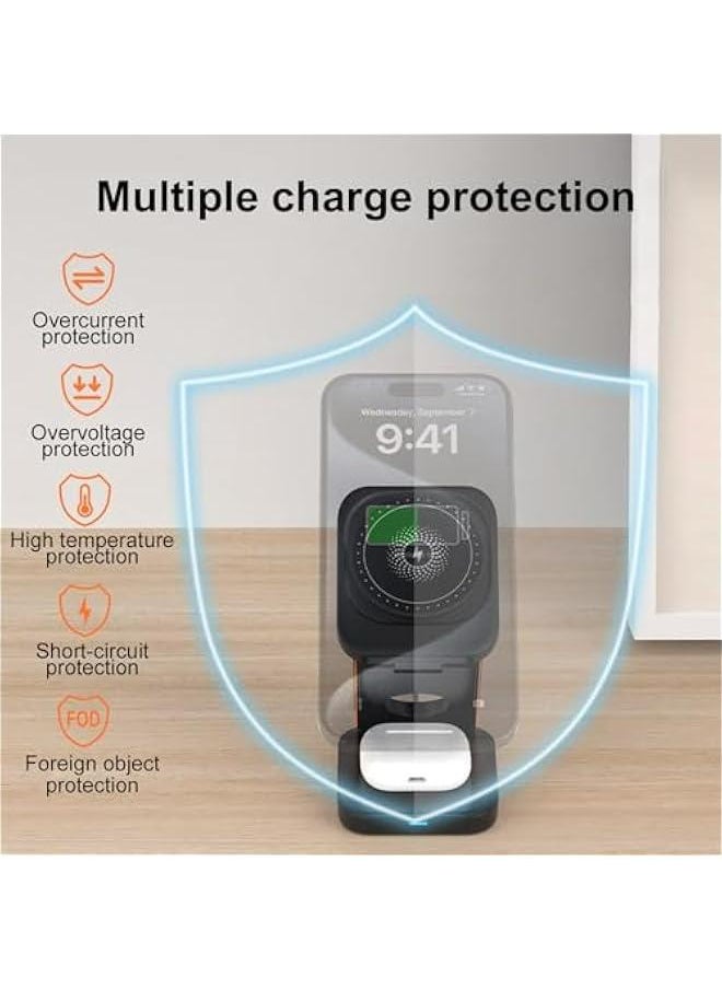 Generic - Wireless Charging Station for iPhone 15 Pro Max, Apple Watch 9, AirPods 3 - Black - Image 1