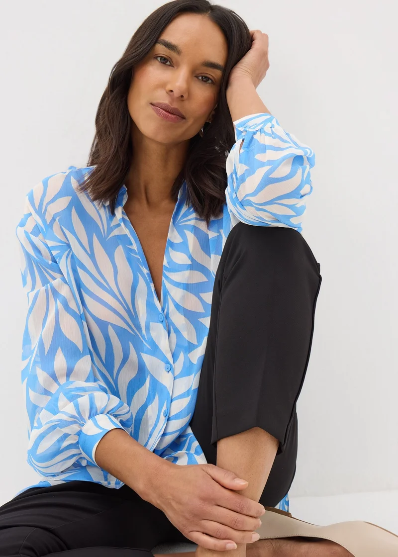 Matalan Et Vous Blue Palm V-Neck Blouse