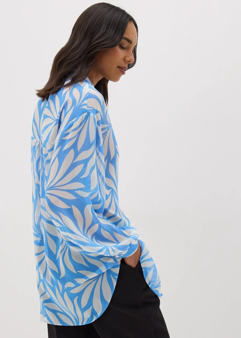 Matalan Et Vous Blue Palm V-Neck Blouse