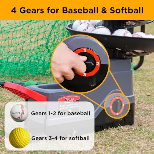 Furlihong 691BH Baseball Softball Toss Machine, Foot-Operated, No Power Needed, 4 Adjustable Gears, Includes 2 Ball Chutes, 1 PU Baseball & 1 PU Softball - Image 4