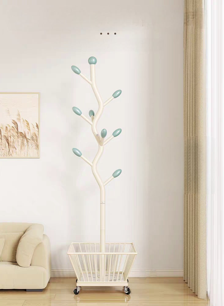 SHEE ONE Tree-Branch Clothes Rack with Bottom Basket and Wheels | Coat, Abaya & Bag Stand for Entryway or Bedroom – Size: Height 173 cm / Basket 40×30×40 cm - Image 3