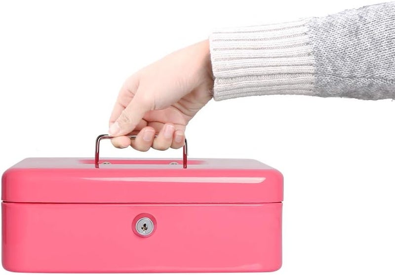 Decaller Metal Cash Box with Money Tray, Money Box with Key Lock for Security, Pink, 9 4/5" x 7 4/5" x 3 1/2" - Image 5