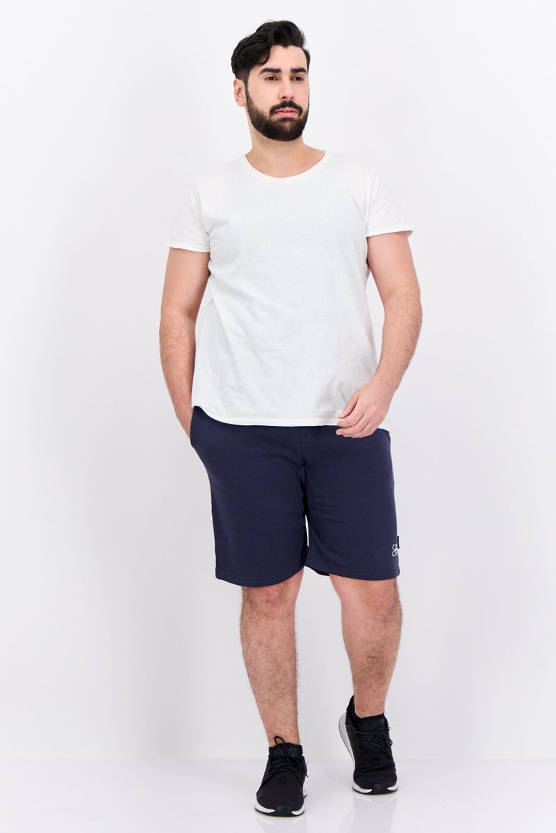 CROSSHATCH Men Drawstring Brand Logo Basic Shorts, Navy - Image 4