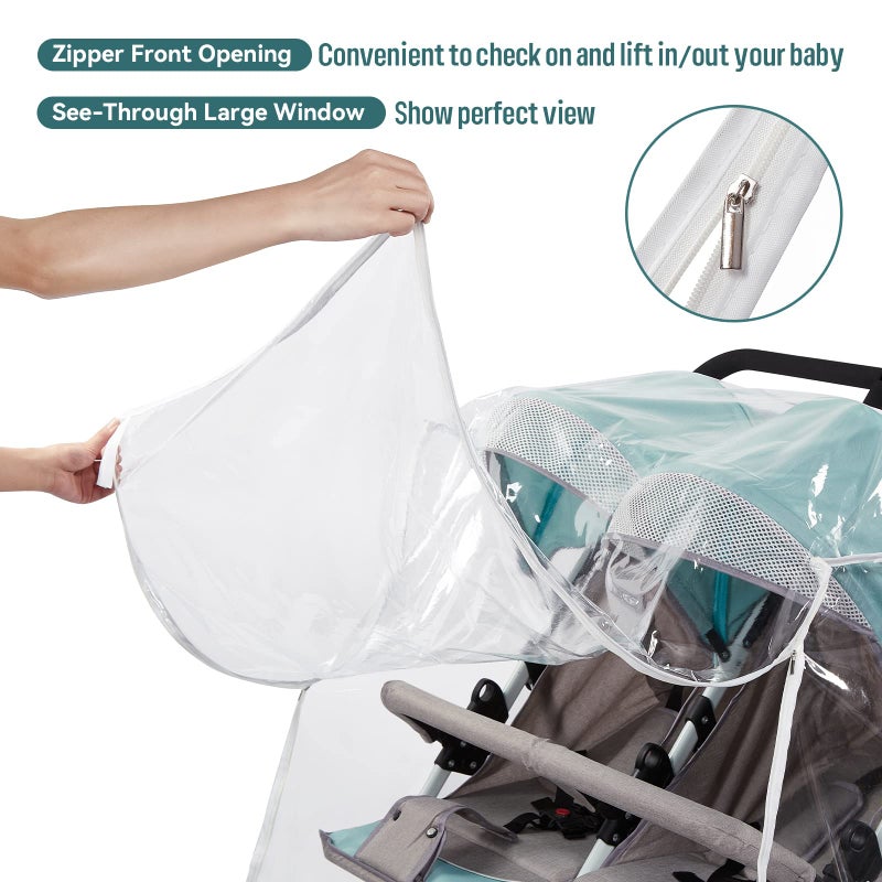 PAHTTO Double Stroller Rain Cover, Waterproof Weather Shield for Side by Side Baby Double Stroller, Twins Stroller Cover for Rain/Wind/Snow/Cold/Dust, Baby Outdoor Accessories - Image 4