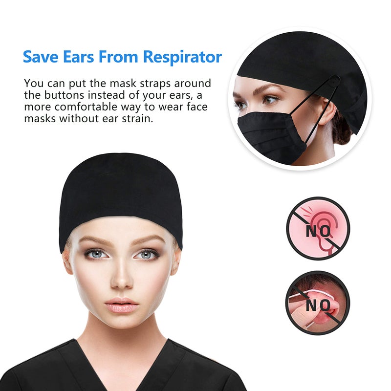 QBA Adjustable Working Cap with Button, Satin Lined Hat, Cotton Working Hat Sweatband, Elastic Bandage Tie Back Hats for Women & Men, One Size - Image 3