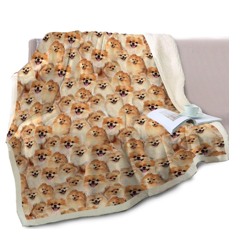 BlessLiving Pomeranian Throw Blanket Fuzzy Dogs Blanket for Kids People Cute Puppy Fleece Blanket Reversible Animal Pet Sherpa Couch Throw Pomeranian Gifts for Pomeranian Lovers (50 x 60 Inches) - Image 2