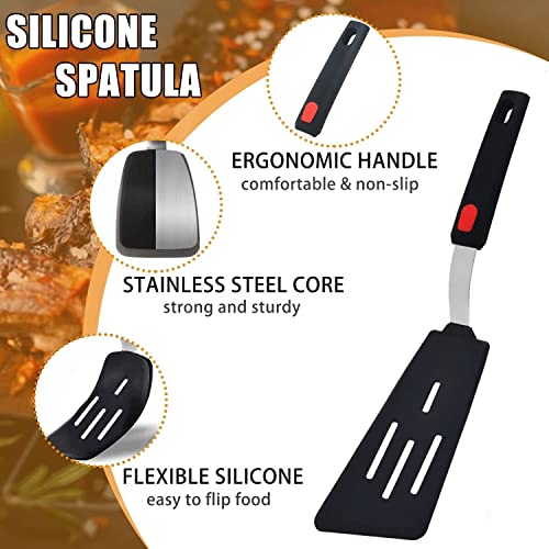 Turbid Silicone Spatula - Nonstick, Heat Resistant Cooking & Baking Flipper for Pancakes, Omelettes, Pizza, Steak, Dosa - Ideal for Griddle Pans, Cookware and Fish Turner (Angle Slotted Spatula) - Image 3