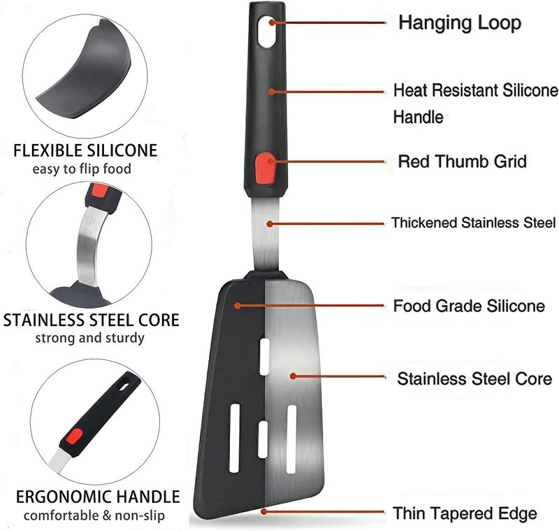 Turbid Silicone Spatula - Nonstick, Heat Resistant Cooking & Baking Flipper for Pancakes, Omelettes, Pizza, Steak, Dosa - Ideal for Griddle Pans, Cookware and Fish Turner (Angle Slotted Spatula) - Image 5