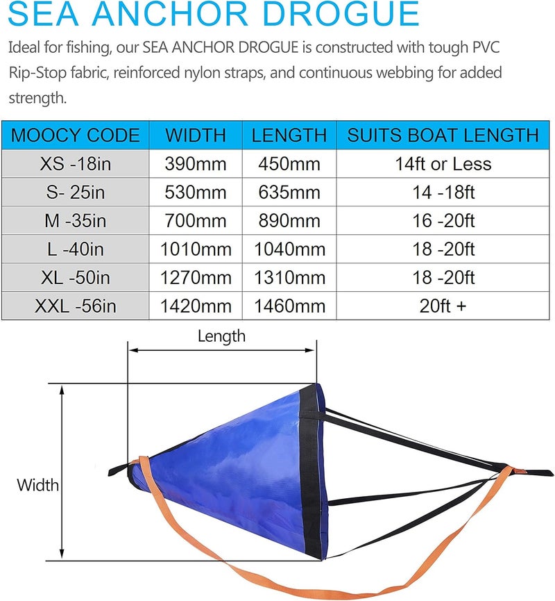 MOOCY Drift Sock, Ocean Anglers Fishing Drogue for Boat/Kayak/Pontoon (50in) - Image 3