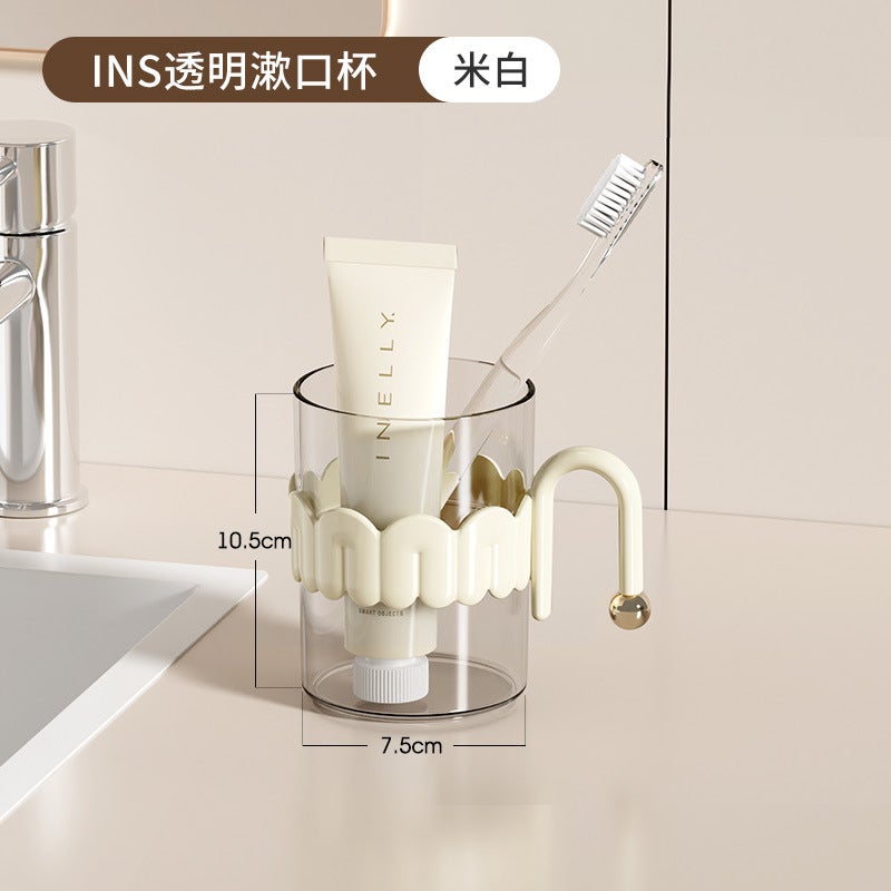 Elegant Transparent Mouthwash Cups for Couples Type A- creamy-white 