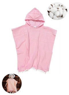 Fazza Hooded Baby Poncho Towel, Muslin Bath, Beach Towels, 29"x21" (Pink)  - Image 1
