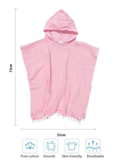 Fazza Hooded Baby Poncho Towel, Muslin Bath, Beach Towels, 29"x21" (Pink)  - Image 2