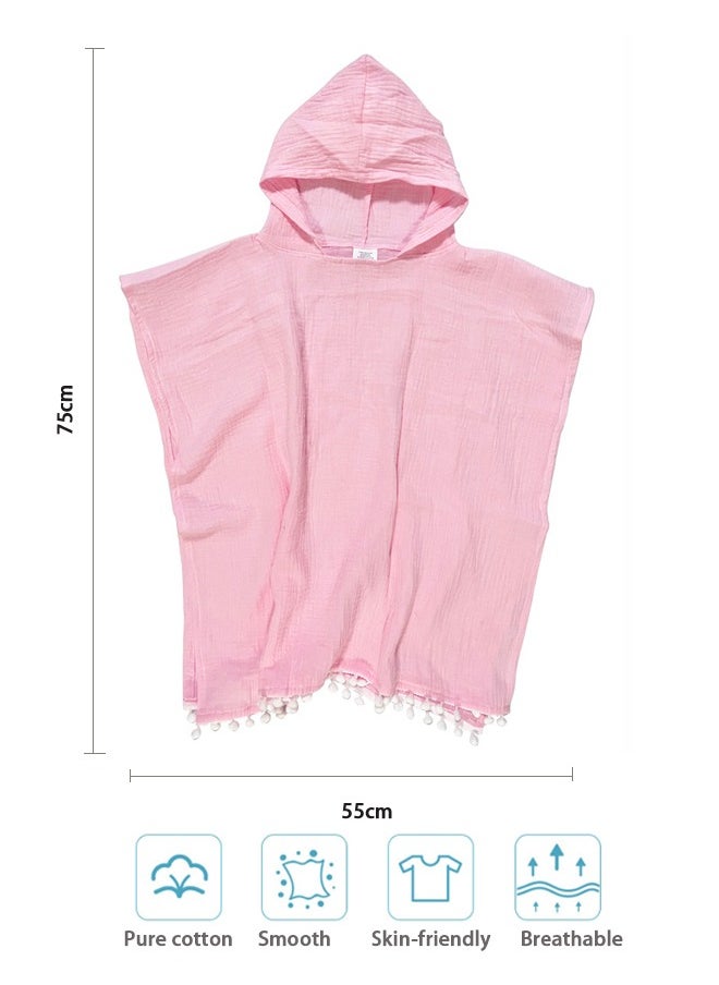 Fazza Hooded Baby Poncho Towel, Muslin Bath, Beach Towels, 29"x21" (Pink)  - Image 2