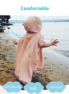 Fazza Hooded Baby Poncho Towel, Muslin Bath, Beach Towels, 29"x21" (Pink)  - Image 3