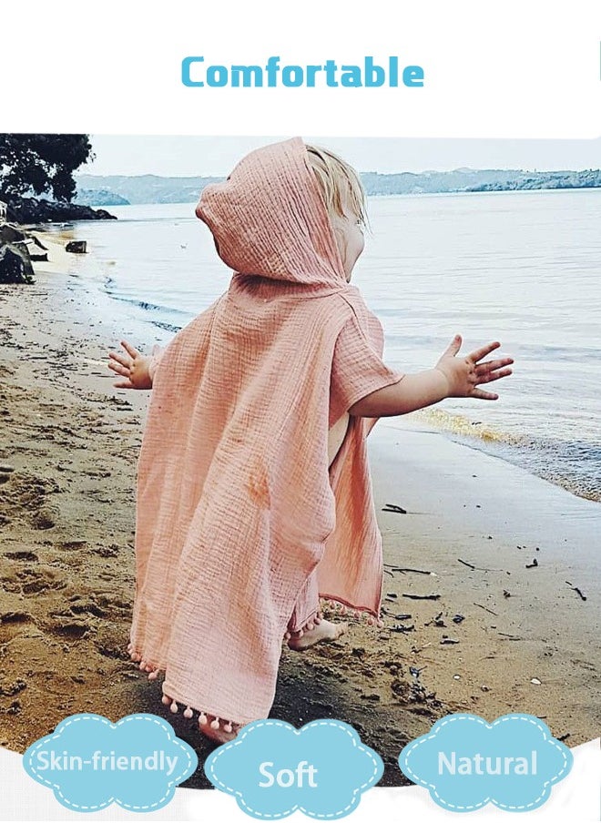 Fazza Hooded Baby Poncho Towel, Muslin Bath, Beach Towels, 29"x21" (Pink)  - Image 3