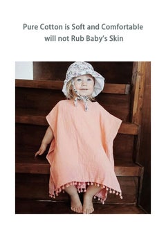 Fazza Hooded Baby Poncho Towel, Muslin Bath, Beach Towels, 29"x21" (Pink)  - Image 4