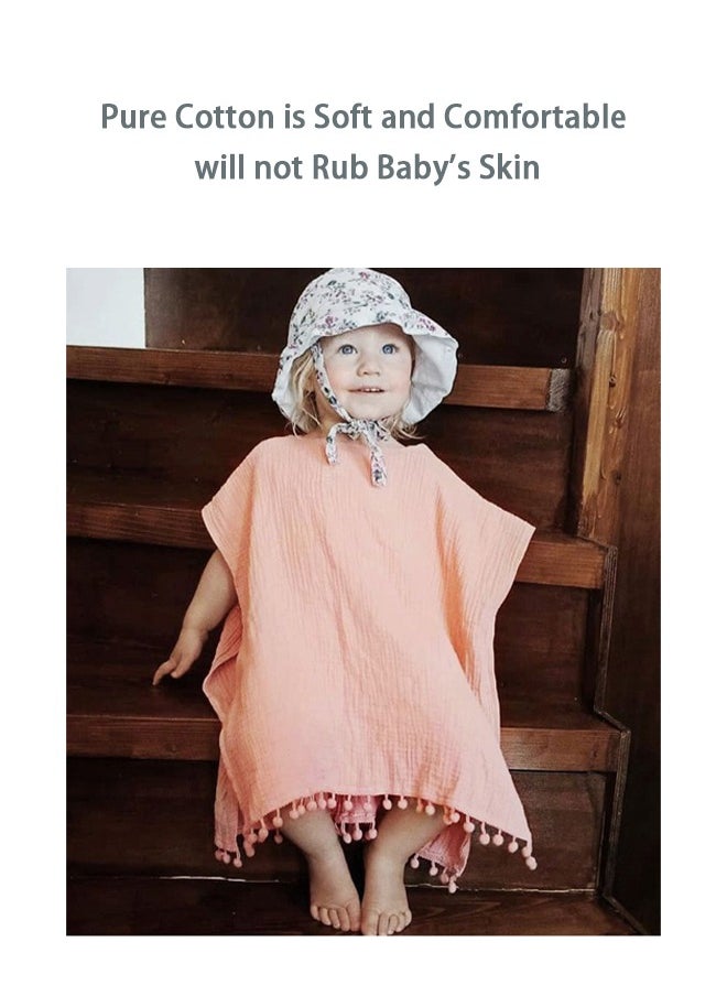 Fazza Hooded Baby Poncho Towel, Muslin Bath, Beach Towels, 29"x21" (Pink)  - Image 4