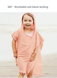 Fazza Hooded Baby Poncho Towel, Muslin Bath, Beach Towels, 29"x21" (Pink)  - Image 5
