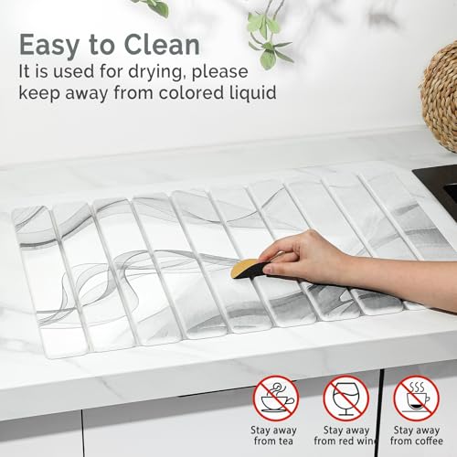 Linidcoud Large Stone Dish Drying Mat for Kitchen Counter, 2 PCS Quick Dry Stone Mats, Foldable Water Absorbing Diatomaceous Earth Drying Dishes Pad for Countertop Bottle Utensil Cup(Black White 24"×16"&8"x4") - Image 5