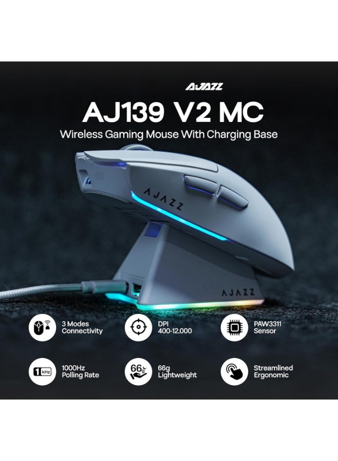 A-jazz AJAZZ AJ139V2MC-1K-gaming mouse-RGB charging dock, 12,000 DPI, PAW3311 sensor, 3 modes of wireless charging mouse, 500mah battery, 1000 polling rate, 66g lightweight, Win/Mac - Image 5