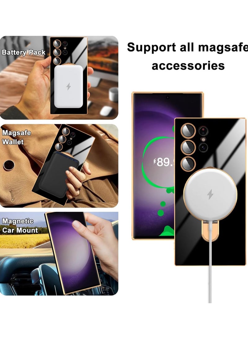 Magnetic Case for Galaxy S25 Ultra with Ring Stand [Camera Lens Protector] Glitter Slim Protective Cover, Compatible with Samsung Galaxy S25 Ultra Case -Black - Image 4