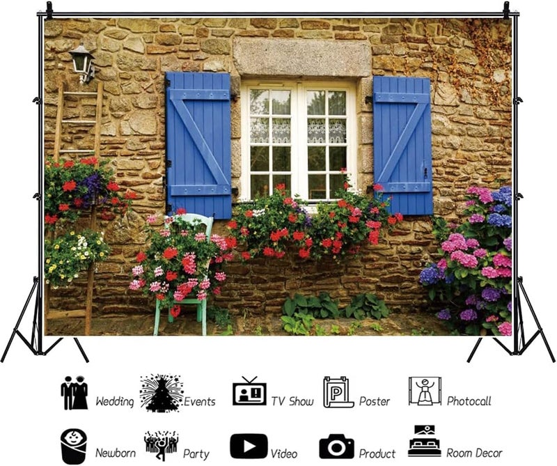 Laeacco لاياكو 7x5 قدم خلفية شارع إيطاليا مشهد نافذة الزهور بلدة البحر الأبيض المتوسط زقاق جدار من الطوب القديم خلفية تصوير لافتة طاولة كعكة حفلة أدوات كشك الصور - Image 2