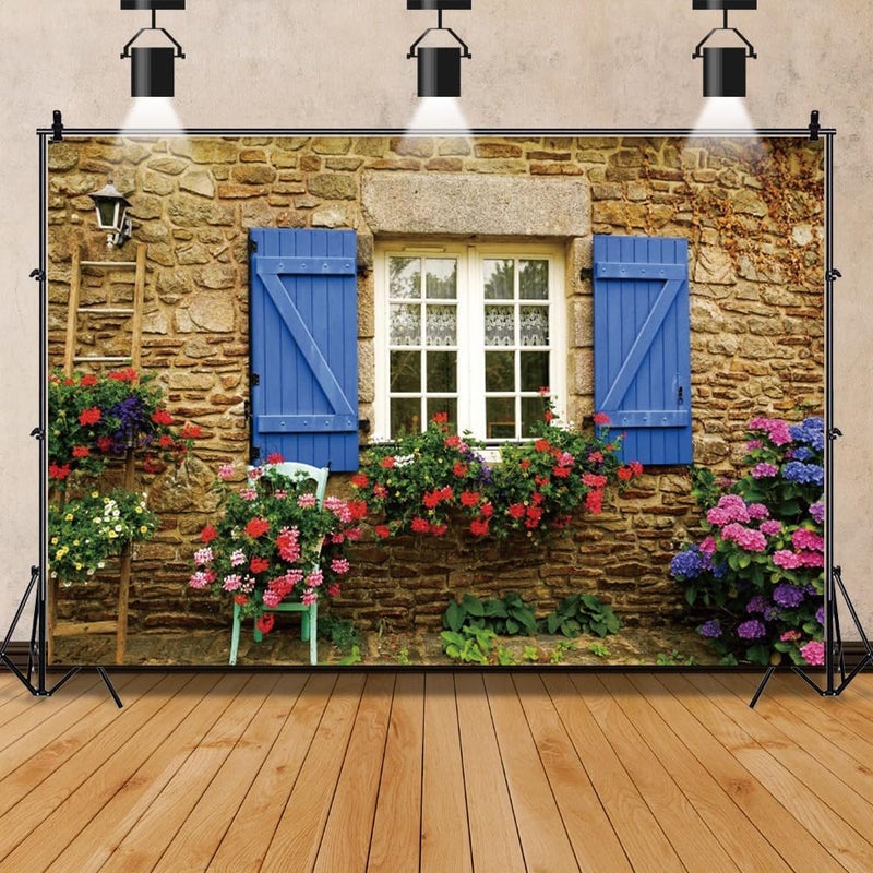Laeacco لاياكو 7x5 قدم خلفية شارع إيطاليا مشهد نافذة الزهور بلدة البحر الأبيض المتوسط زقاق جدار من الطوب القديم خلفية تصوير لافتة طاولة كعكة حفلة أدوات كشك الصور - Image 4