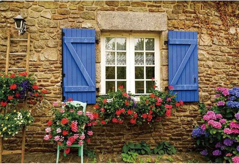 Laeacco لاياكو 7x5 قدم خلفية شارع إيطاليا مشهد نافذة الزهور بلدة البحر الأبيض المتوسط زقاق جدار من الطوب القديم خلفية تصوير لافتة طاولة كعكة حفلة أدوات كشك الصور - Image 1