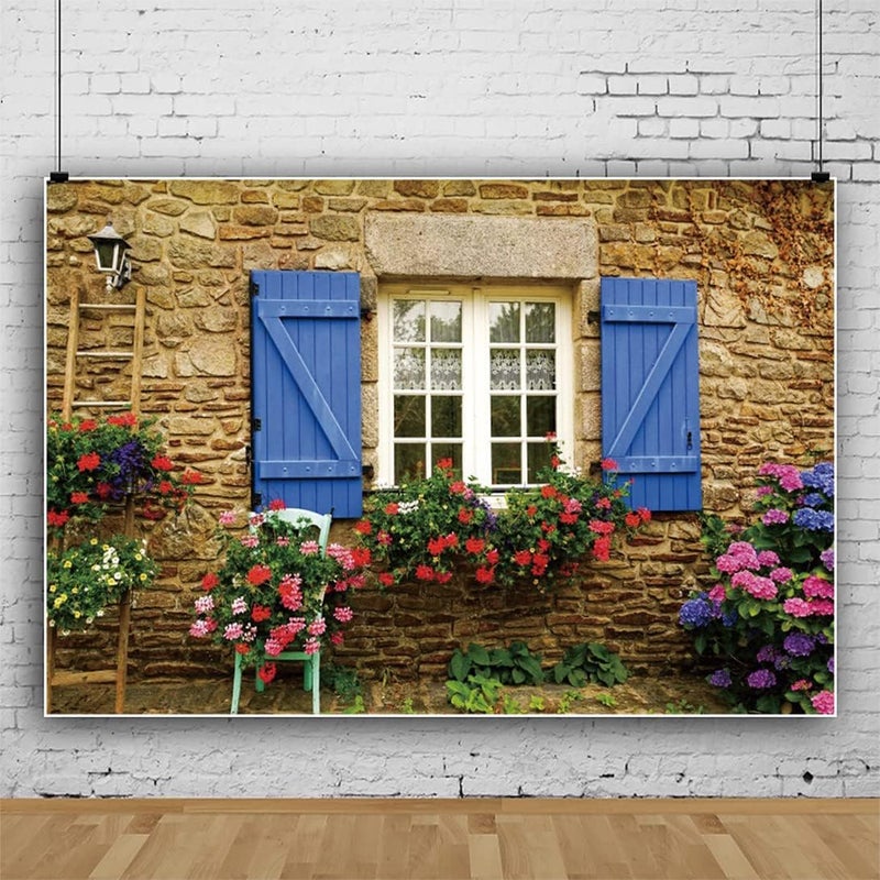 Laeacco لاياكو 7x5 قدم خلفية شارع إيطاليا مشهد نافذة الزهور بلدة البحر الأبيض المتوسط زقاق جدار من الطوب القديم خلفية تصوير لافتة طاولة كعكة حفلة أدوات كشك الصور - Image 3