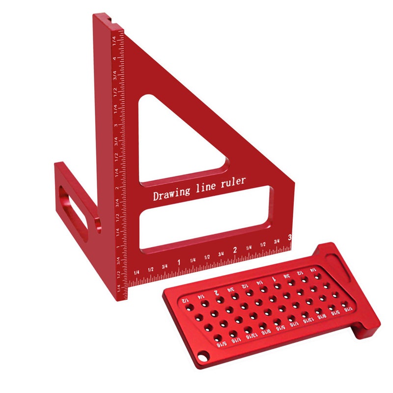 3D woodworking square protractor and T-shaped square hole marking ruler kit, high-precision aluminum layout measurement tool for woodworking, essential tool kit for metric and imperial woodworking - Image 1