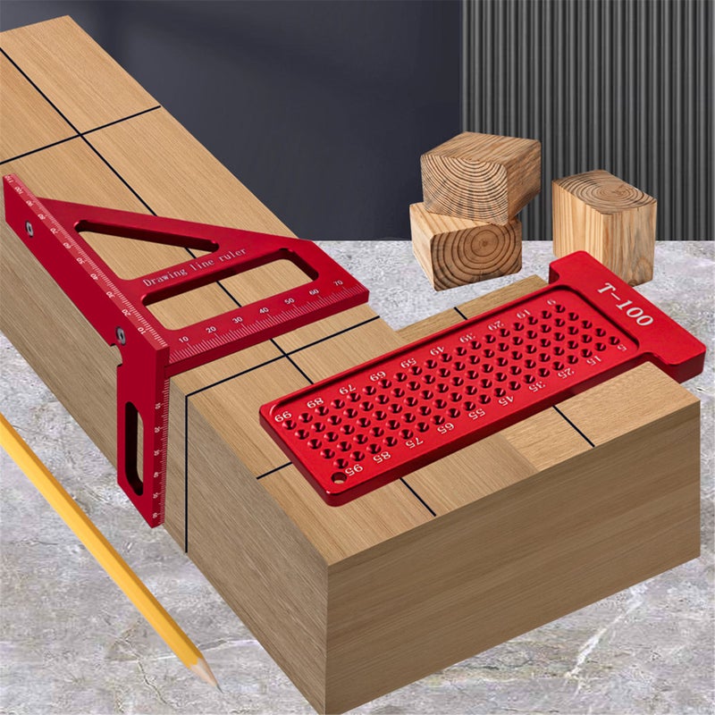 3D woodworking square protractor and T-shaped square hole marking ruler kit, high-precision aluminum layout measurement tool for woodworking, essential tool kit for metric and imperial woodworking - Image 4