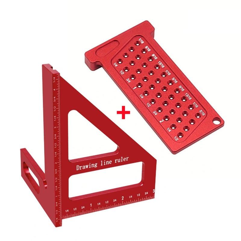 3D woodworking square protractor and T-shaped square hole marking ruler kit, high-precision aluminum layout measurement tool for woodworking, essential tool kit for metric and imperial woodworking - Image 2