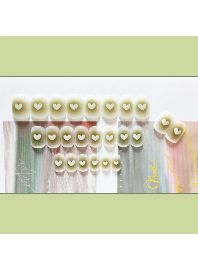 Goolsky Matcha Blush Heart French Press-on Nails for Sweet Daily Style - Image 2