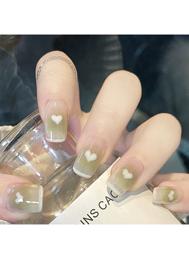 Goolsky Matcha Blush Heart French Press-on Nails for Sweet Daily Style - Image 1