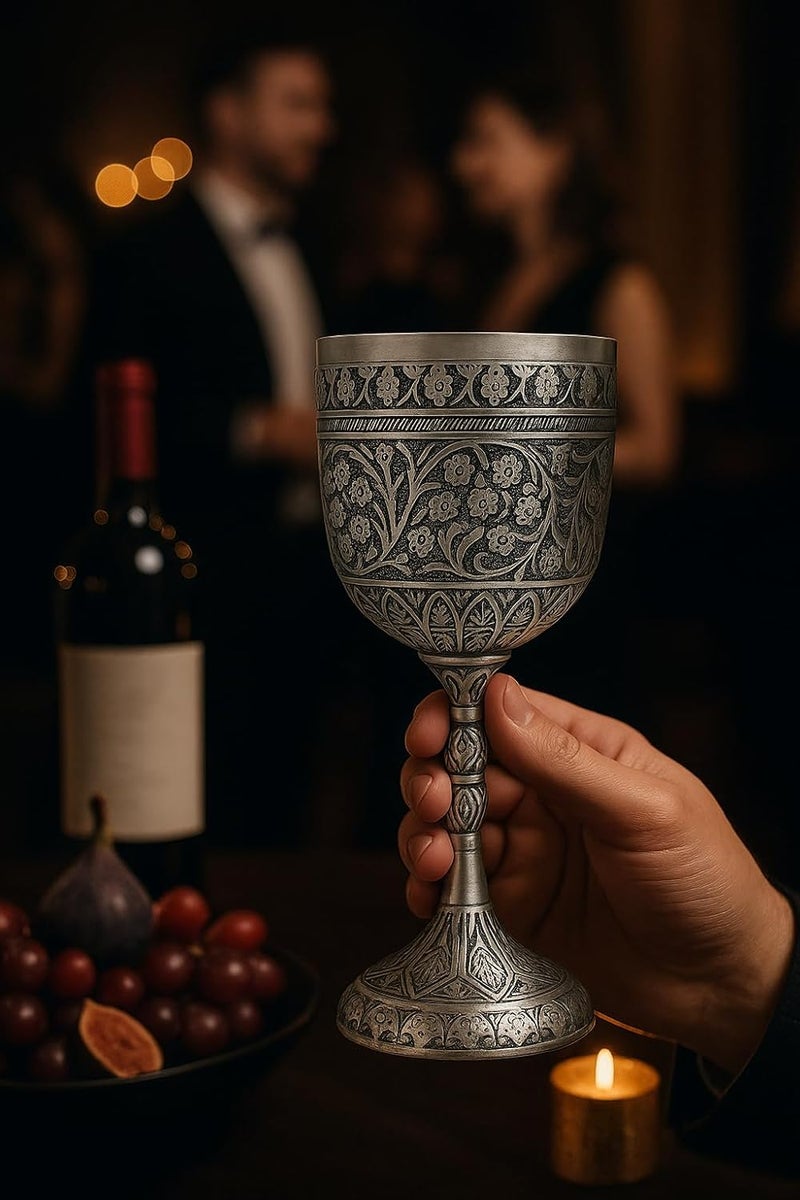 Morcomart 1x Silver Antique wine Cup Arthur King Chalice Goblet Comunioun Wedding Gift - Elegant Royal Famliy Goblet Capacity-280ml, Meatrial- Brass - Image 3