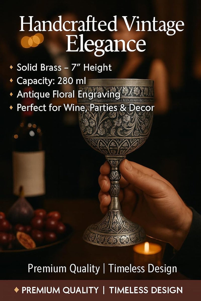 Morcomart 1x Silver Antique wine Cup Arthur King Chalice Goblet Comunioun Wedding Gift - Elegant Royal Famliy Goblet Capacity-280ml, Meatrial- Brass - Image 1