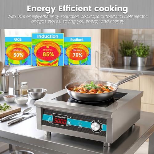 Abangdun Commercial Induction Cooktop 5000W 190V~275V Electric Stove Commercial Range Countertop Burner with 18 Hour Timer Non Circulating Heating Portable Hot Plate for Restaurant&Hotel&Kitchen Use - Image 3