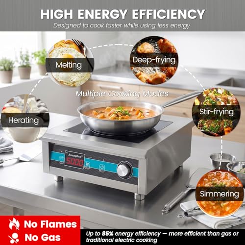Abangdun Commercial Induction Cooktop 5000W 190V~275V Electric Stove Commercial Range Countertop Burner with 18 Hour Timer Non Circulating Heating Portable Hot Plate for Restaurant&Hotel&Kitchen Use - Image 4