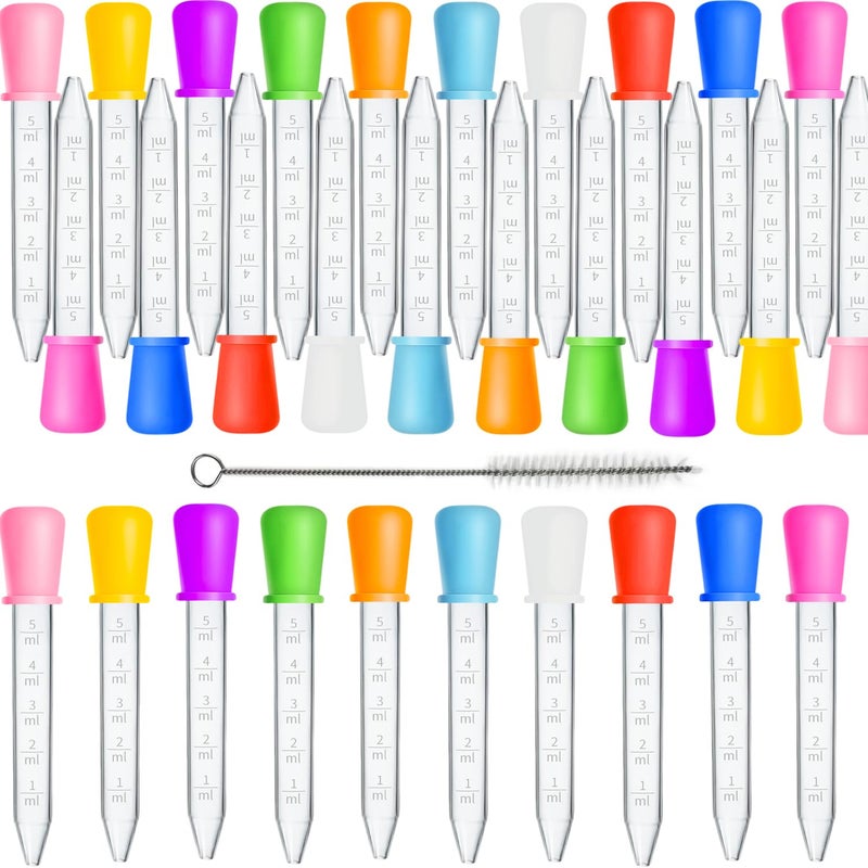 DoubleWood Liquid Droppers, 30 Pcs 5ml Medicine Droppers for Kids, Silicone Pipettes Dropper with 1 Clean Brush, Small Plastic Eye Dropper for Kids Medicine, Candy Mold, Gummy Bear, Gelatin, Oil, Crafts - Image 1