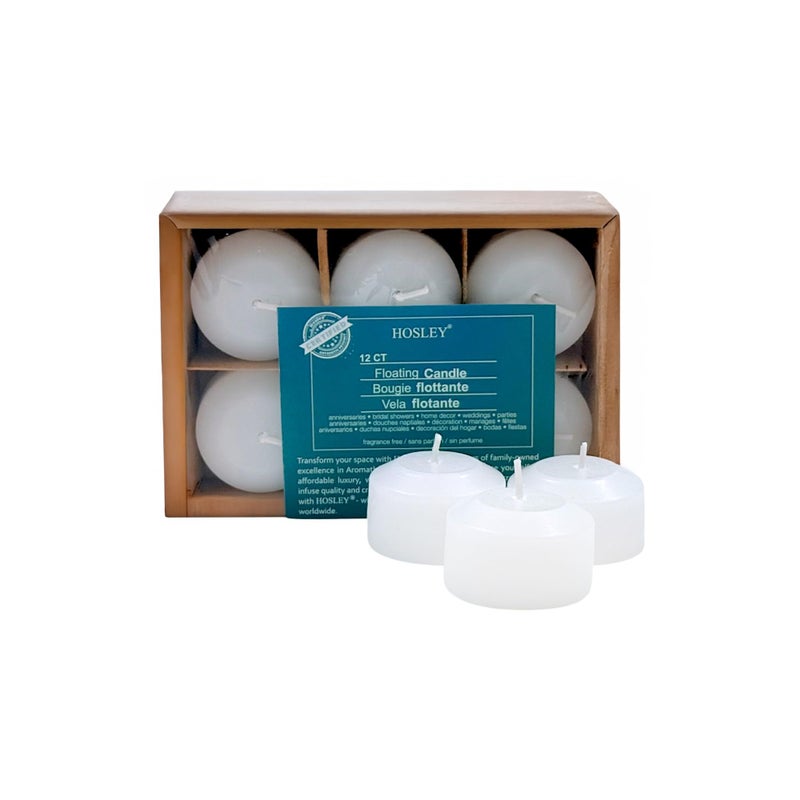 Hosley Set of 12 White Unscented Floating Candles Mini Candle Discs 1.6" Floating Candles for Centerpieces with Smokeless Cotton Wick Ideal Floating Candle for Weddings & Event - Image 1
