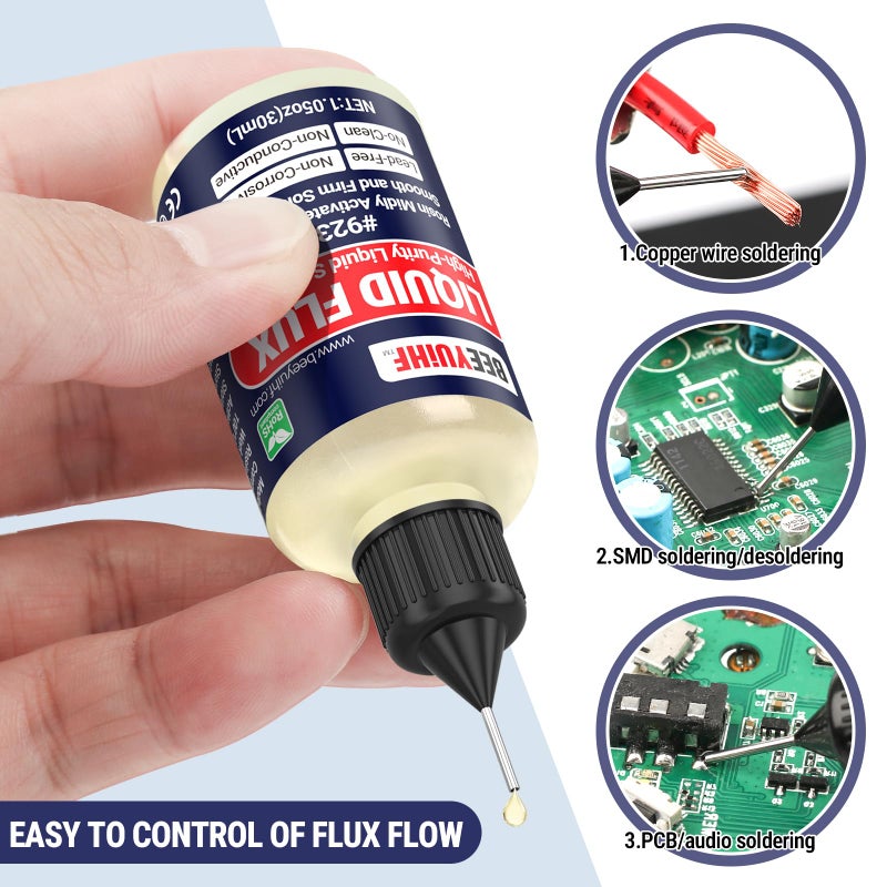 BEEYUIHF Liquid Solder Flux Dropper, Liquid Soldering Flux, No Clean Liquid Flux, Electrical Liquid Rosin Flux Solder, Liquid Flux Soldering Squeeze Bottle (30 mL/1.05Oz.) - Image 2