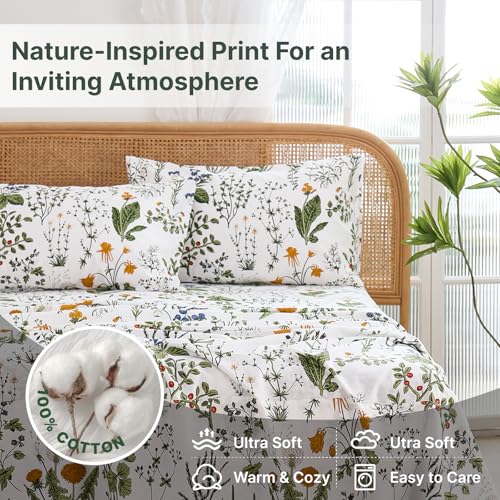 Cozaline 100% Cotton Sheet Set Queen Size – 4-Piece Vintage Green Floral Bedding Set, Soft Breathable Percale Weave, Deep Pocket Fitted Sheet 17.5", Crisp Cool Feel, Refined Botanical Elegance - Image 3