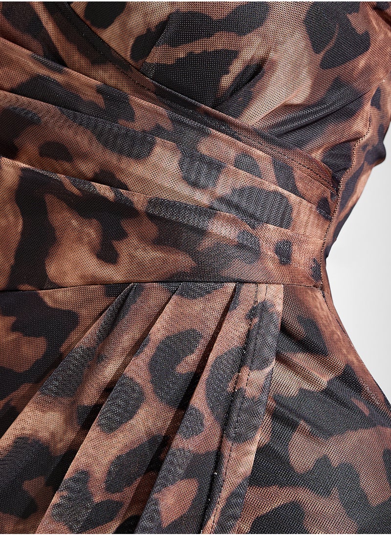 Ginger Sweetheart Neckline Leopard Print Sheer Dress With Slit  - Image 4