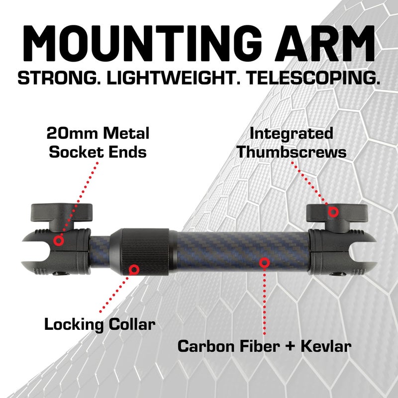 Bulletpoint Mounting Solutions Extension Arm 8"-10.5" Carbon Fiber + Kevlar Telescoping Dual Socket Fits 20mm Attachment Ball - Image 3
